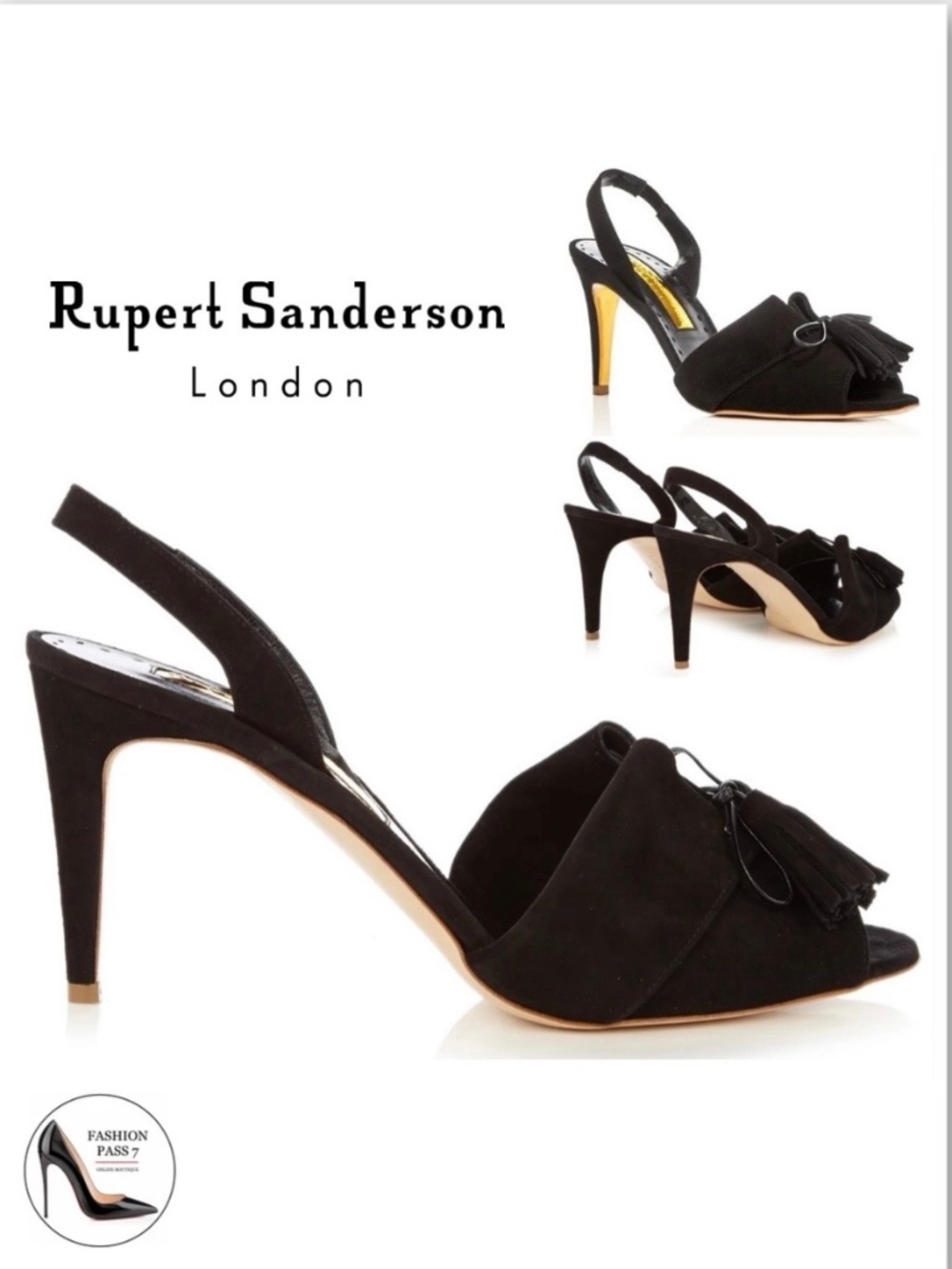 Rupert Sanderson Gladys Luxury Black Suede Peep Toe Stiletto Slingback Heels 6